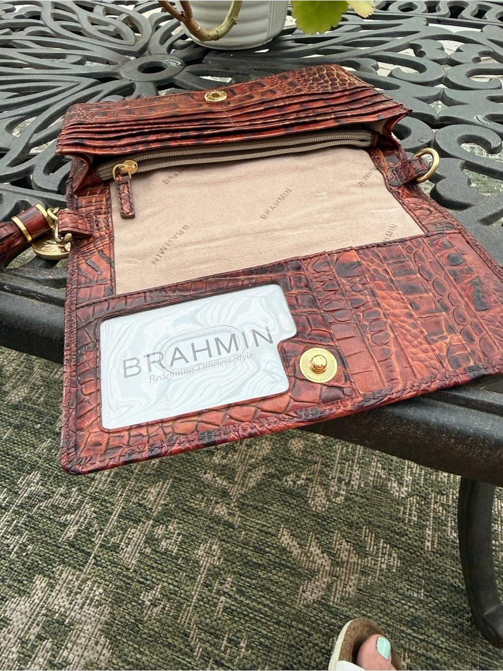 Brahmin Minuette Croc-Embossed Foldover Crossbody in Chestnut Brown